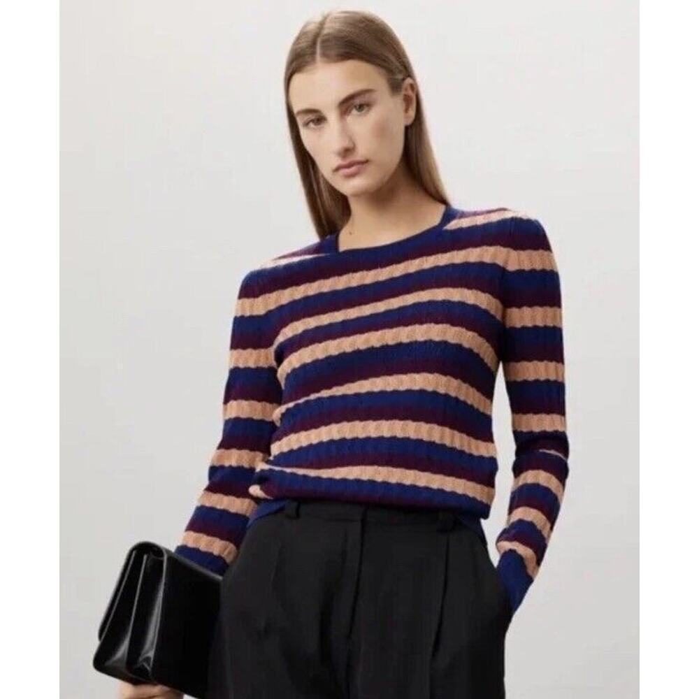 Jason Wu Collective Sweater Sz S Striped Eyelet Crochet Academia Preppy Fitted